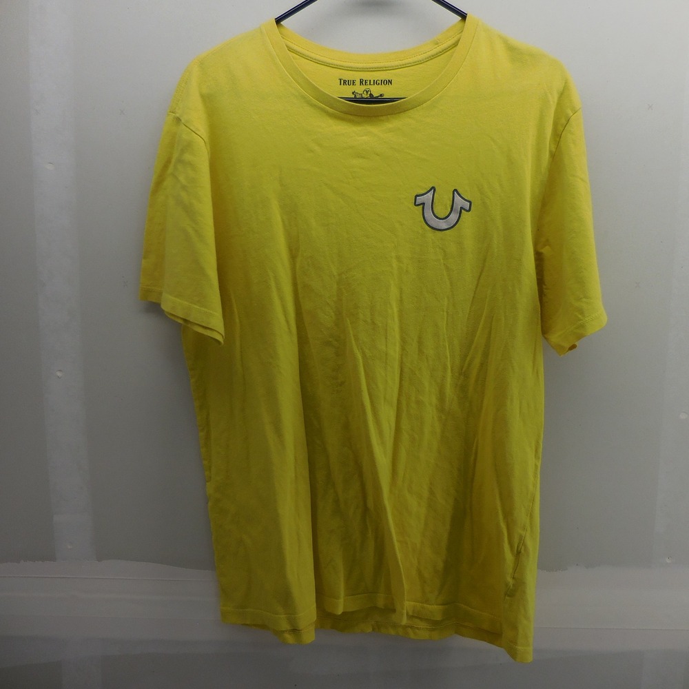 True Religion Mens Yellow World Tour Buddha Guitar Graphic T-Shirt Size Large - Picture 3 of 5